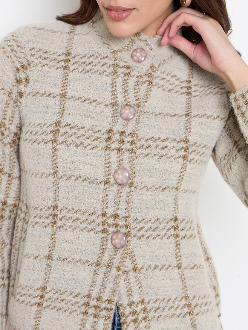 women long sleeves self design cardigan - 21662577 - Standard Image - 4