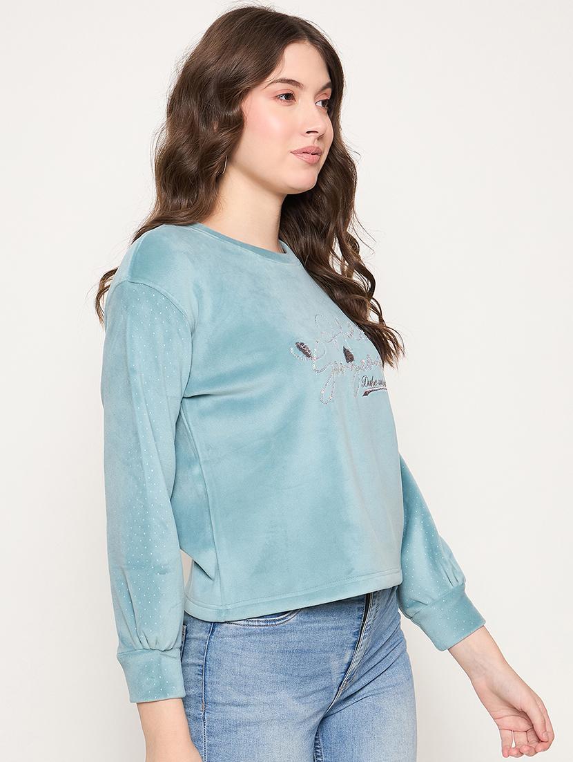 women long sleeves chest print sweatshirt - 21662590 - Standard Image - 1