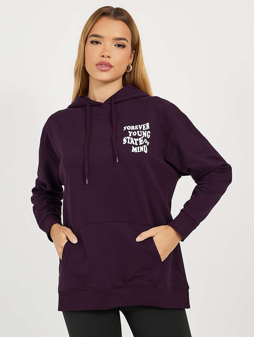 women printed hooded oversized sweatshirt