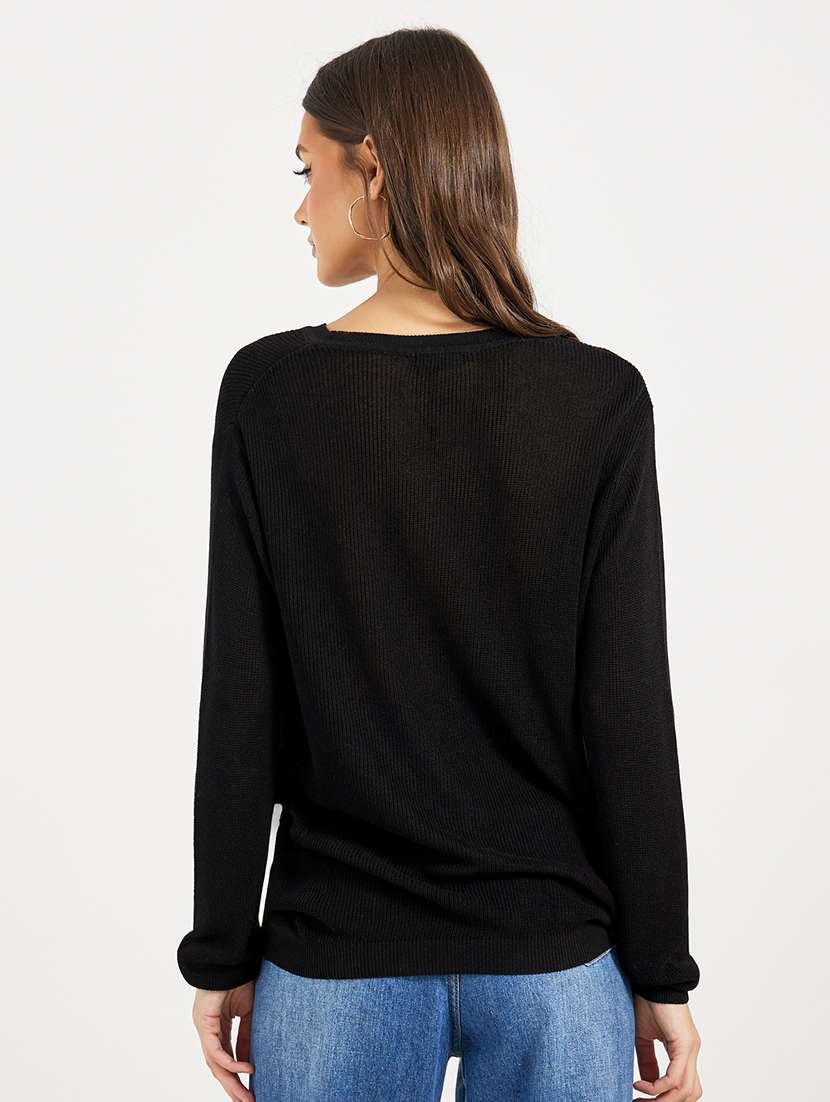 women solid long sleeves pullover - 21662656 -  Standard Image - 1