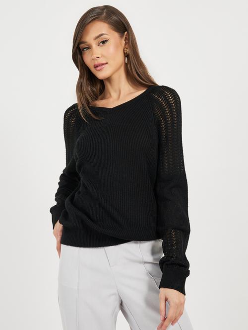 women solid long sleeves pullover - 21662658 - Standard Image - 0