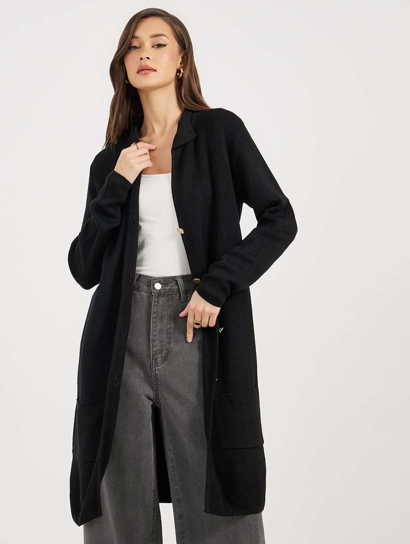women solid long sleeves long cardigan - 21662659 - Standard Image - 1