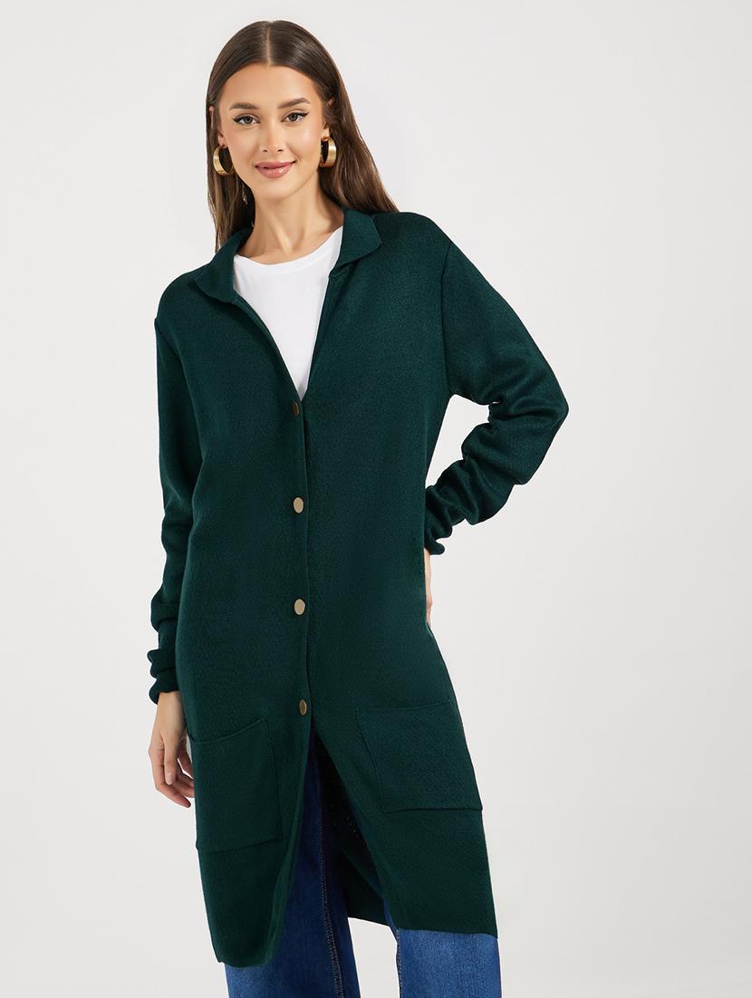 women solid long sleeves long cardigan - 21662660 - Zoom Image - 0