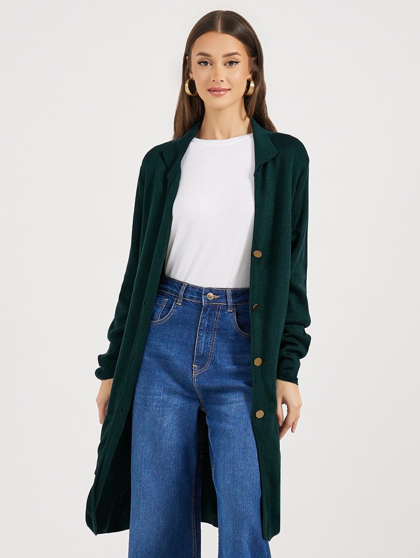 women solid long sleeves long cardigan - 21662660 - Standard Image - 1