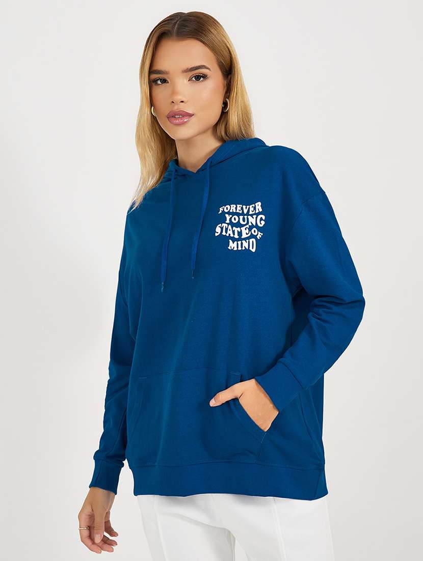 women printed hooded oversized sweatshirt