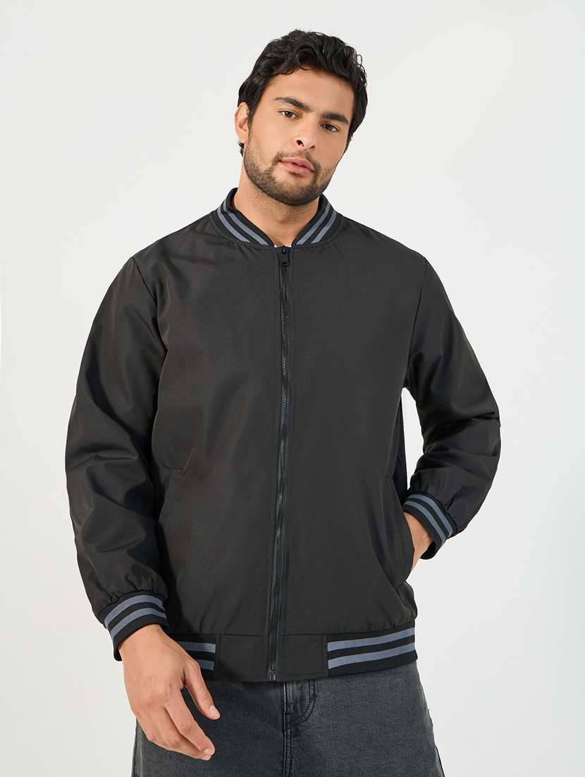 men solid long sleeves bomber jacket - 21662684 -  Standard Image - 1