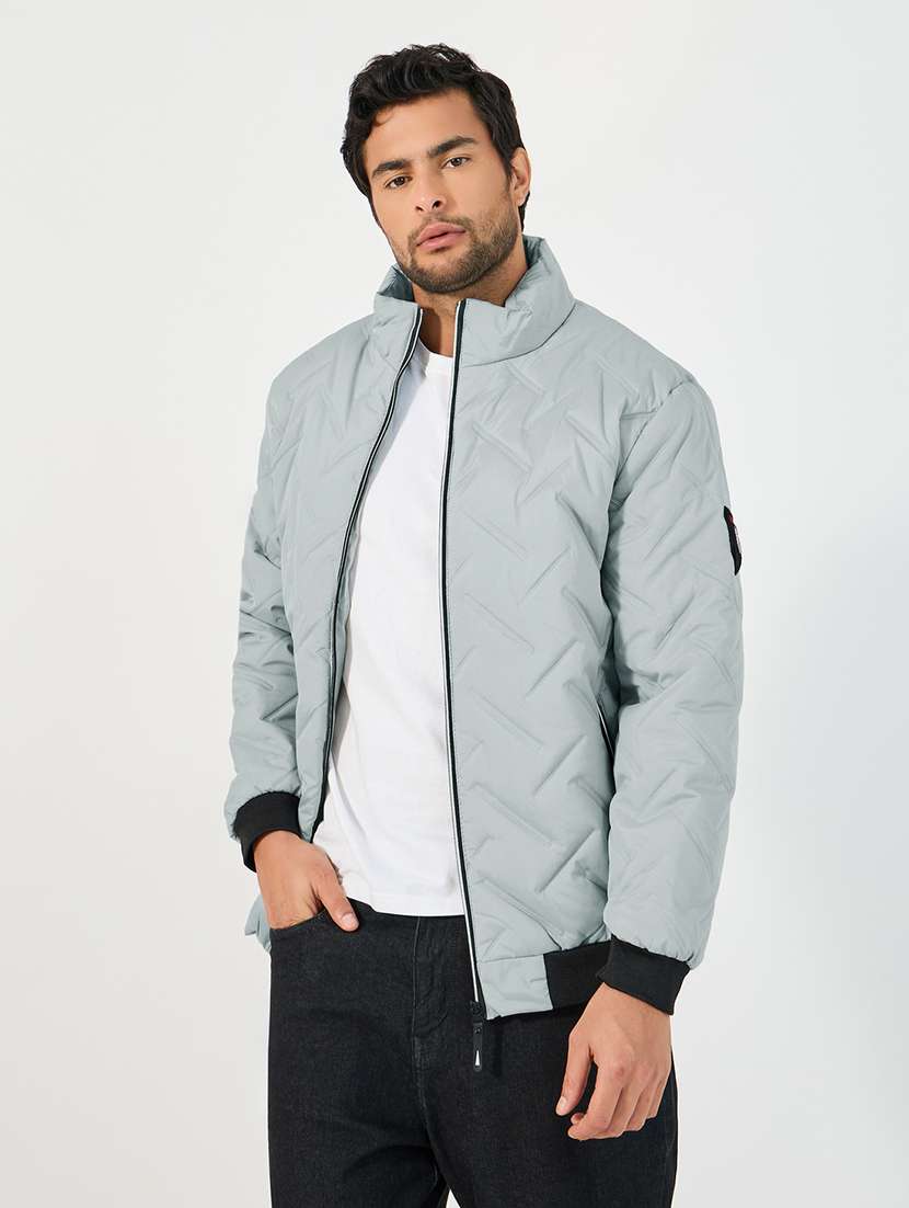 men grey solid long sleeve quilted jacket - 21662688 -  Standard Image - 1