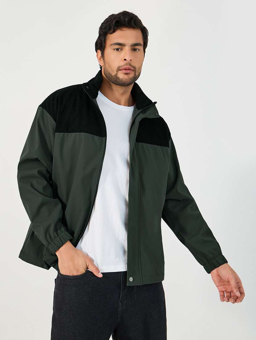men green color block long sleeve bomber jacket - 21662690 -  Standard Image - 1