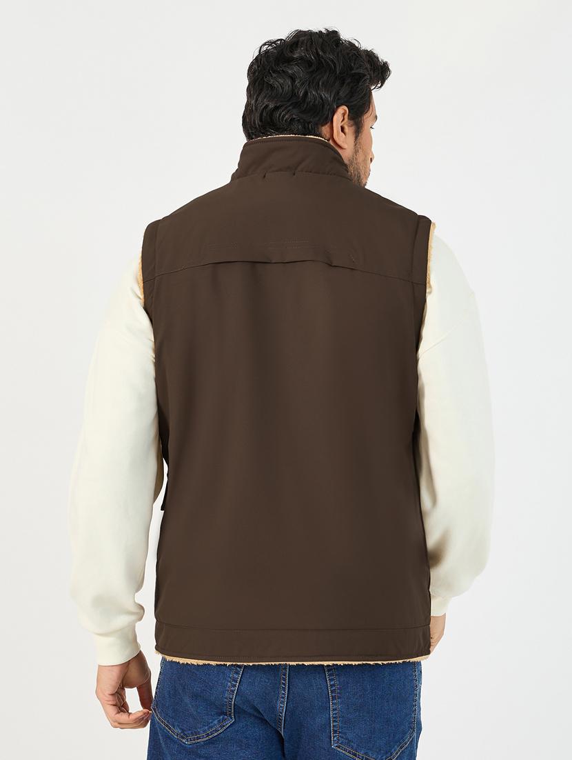men brown solid sleeveless casual jacket - 21662694 -  Standard Image - 1