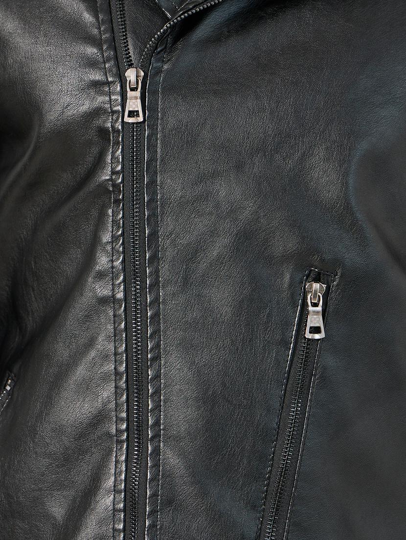 men black solid long sleeve biker jacket - 21662706 - Standard Image - 4
