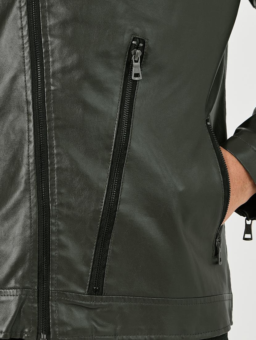 men green solid long sleeve biker jacket - 21662707 - Standard Image - 4