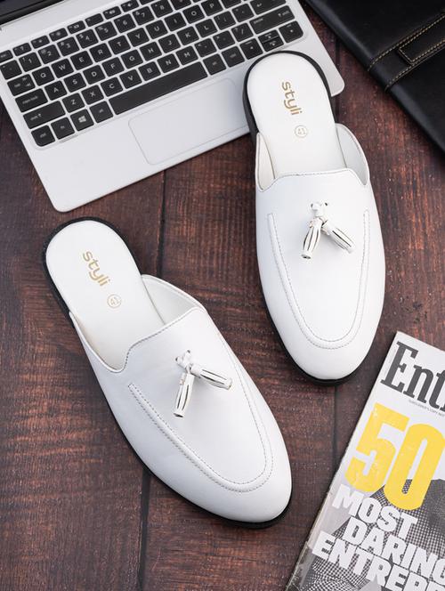 men white solid slip on mules - 21662709 -  Standard Image - 0