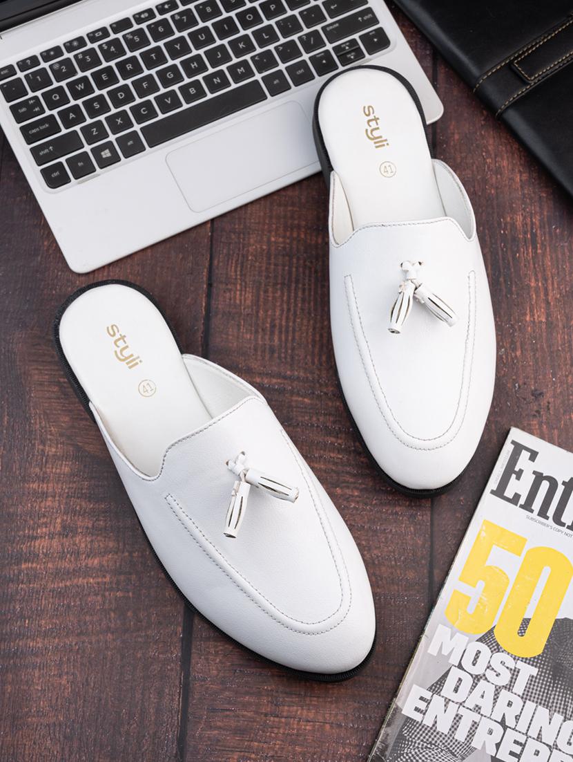 men white solid slip on mules - 21662709 -  Zoom Image - 0