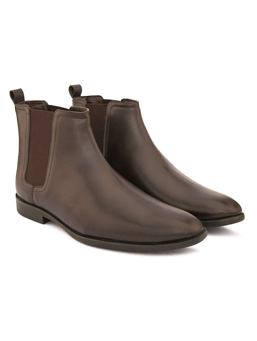 men brown solid high ankle boots - 21662725 -  Standard Image - 1