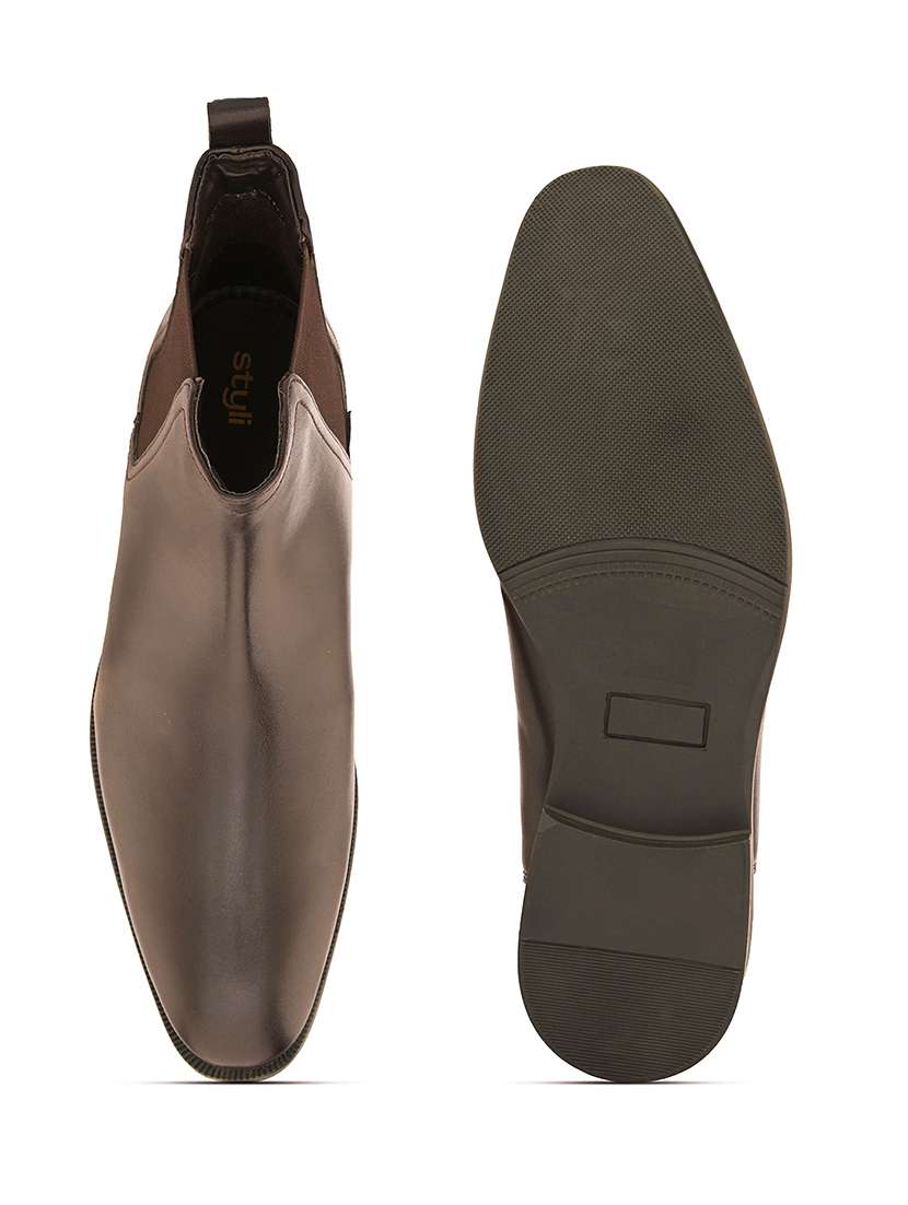 men brown solid high ankle boots - 21662725 -  Standard Image - 4