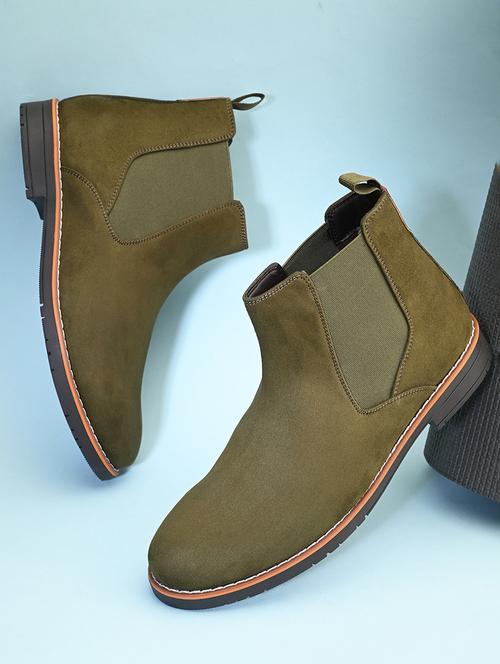 men olive solid high ankle boots - 21662728 - Standard Image - 0