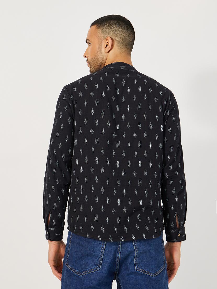 men black printed long sleeve short kurta - 21662733 - Standard Image - 1