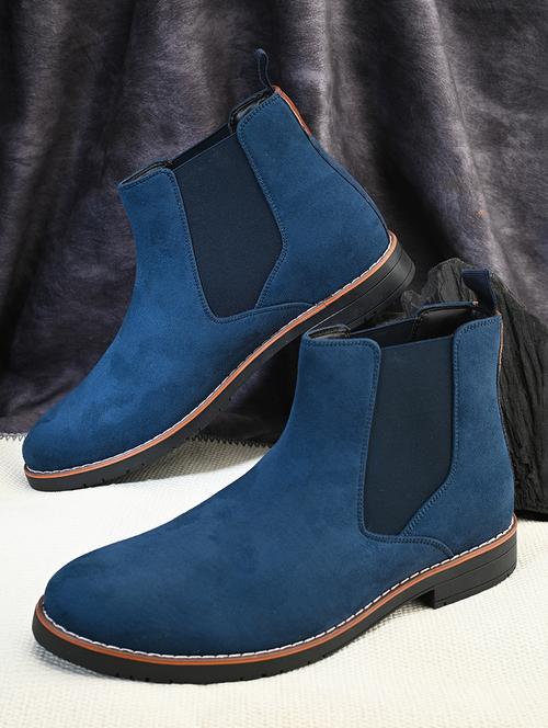 men blue solid high ankle boots - 21662742 - Standard Image - 0