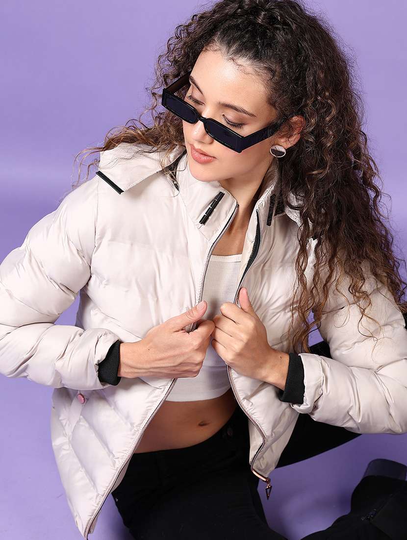 women long sleeves solid puffer jacket - 21662770 -  Standard Image - 1