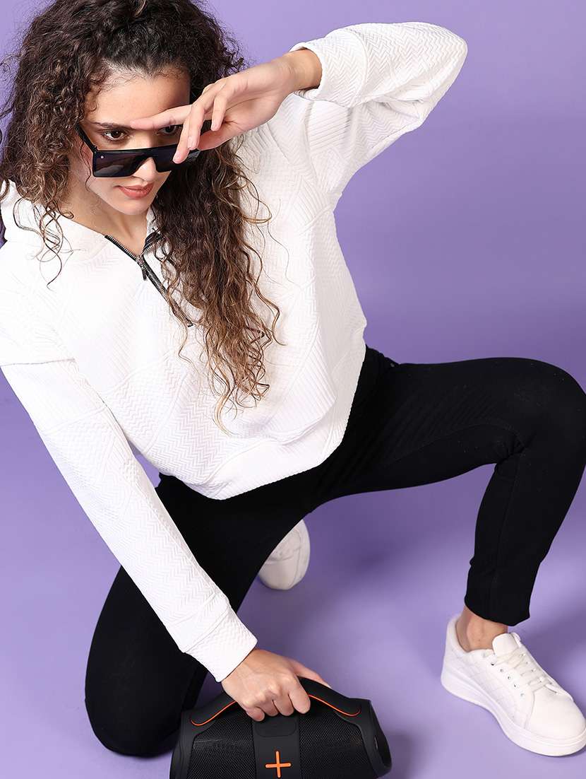 women solid hooded long sleeves sweatshirt - 21662775 -  Standard Image - 4