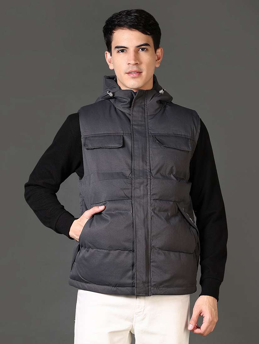 men solid sleeveless hooded puffer jacket - 21662810 -  Standard Image - 1