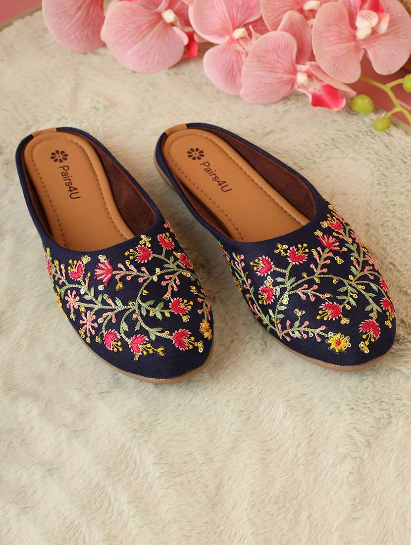 women embroidered slip on mules