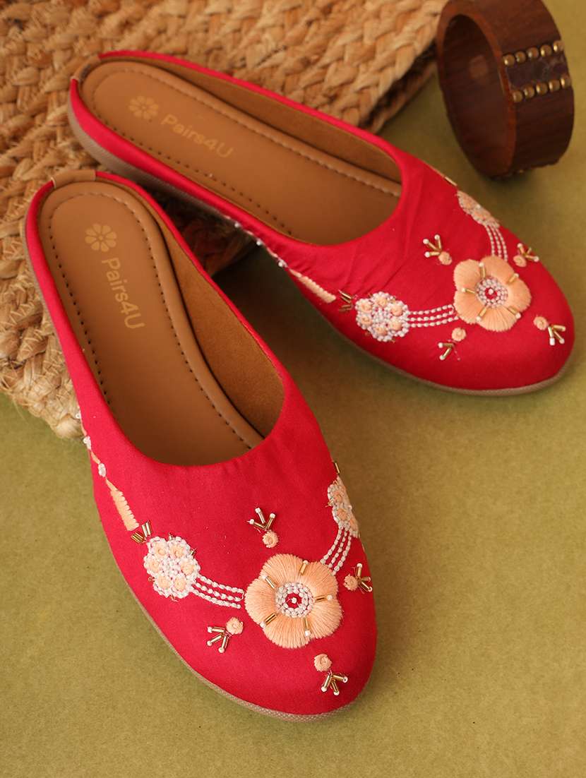 women embroidered slip on mules
