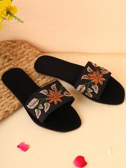 women embroidered slip on flat sandal - 21662975 - Standard Image - 0