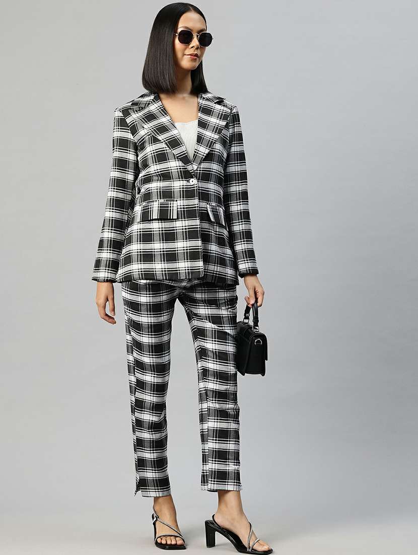 women black checks blazer & trousers co-ords set - 21663358 -  Standard Image - 1