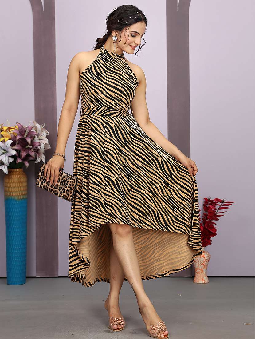 women abstract print halter neck high low dress - 21663433 - Standard Image - 4