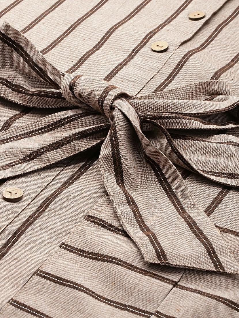 women beige stripes shirt collar neck straight dress - 21663446 - Standard Image - 6