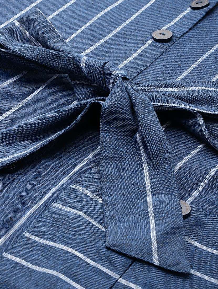 women blue stripes shirt collar neck straight dress - 21663447 -  Standard Image - 6