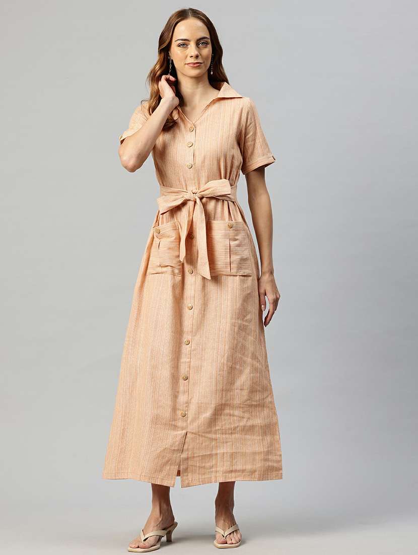 women short sleeves solid a-line dress - 21663449 -  Standard Image - 1