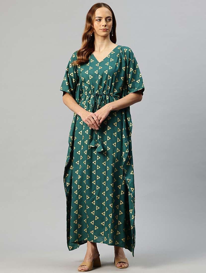 women v-neck printed kaftan dress - 21663455 -  Standard Image - 1