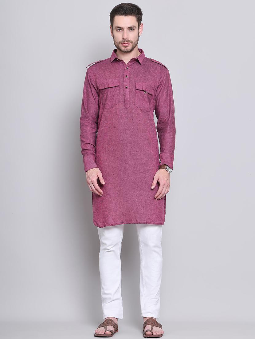 men solid cotton pathani kurta - 21663463 - Zoom Image - 0