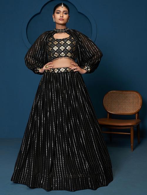 women black georgette sequins work lehenga with designer blouse for women - 21663482 - Standard Image - 0