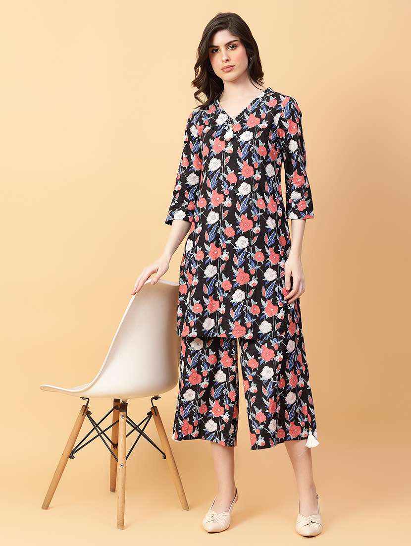 women three quarter sleeve ethnic co-ord set