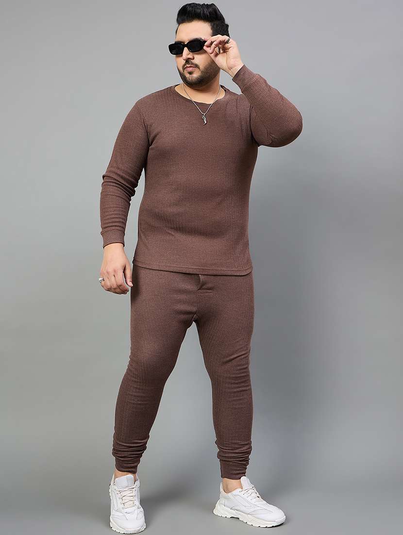 men coffee brown self design thermal set - 21663628 -  Standard Image - 1