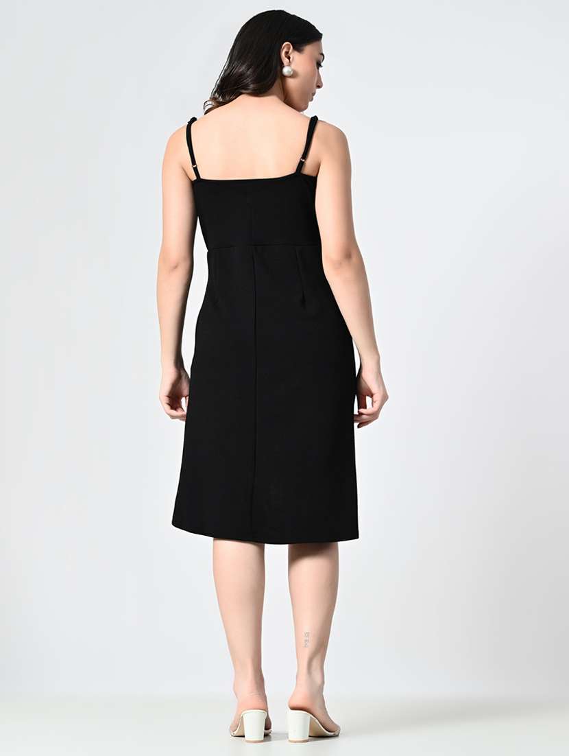 women solid shoulder strap neck high low dress - 21663691 -  Standard Image - 4