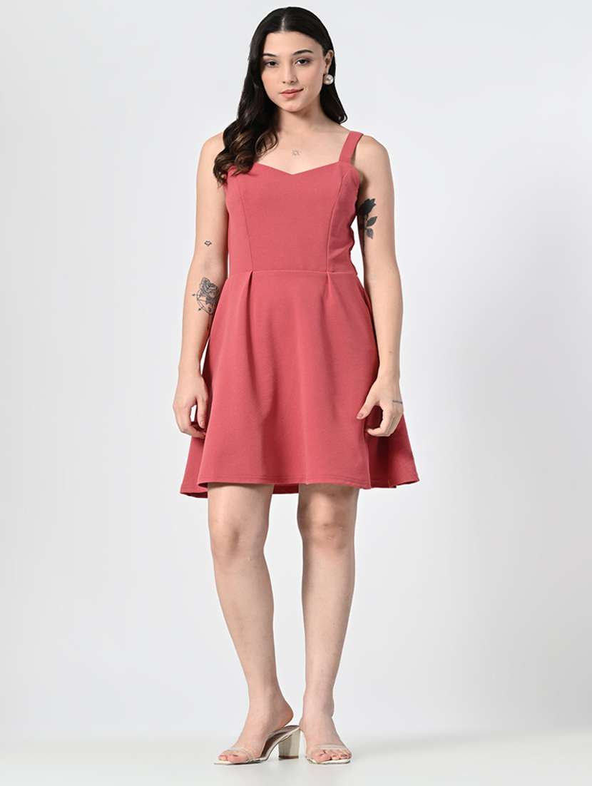 women solid sweetheart neck a-line dress