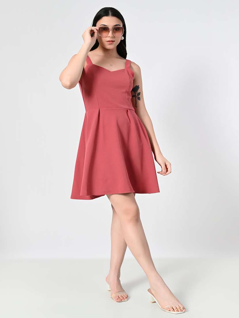 women solid sweetheart neck a-line dress - 21663694 -  Standard Image - 1