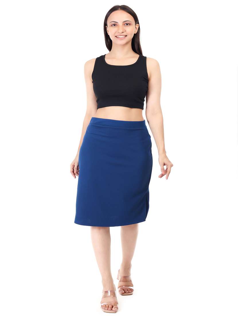 women blue solid pencil skirt - 21663702 - Standard Image - 4