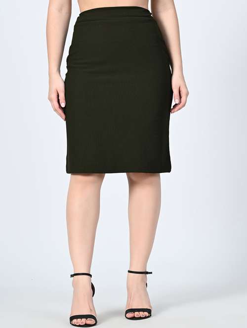 women olive solid pencil skirt - 21663704 -  Standard Image - 0