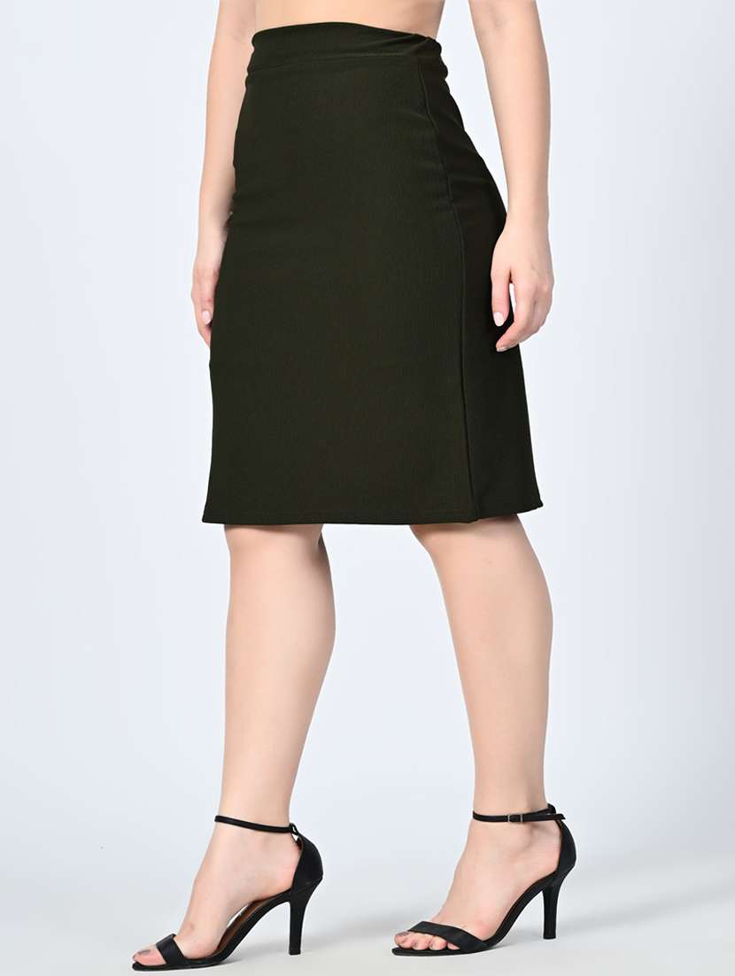 women olive solid pencil skirt - 21663704 - Standard Image - 1