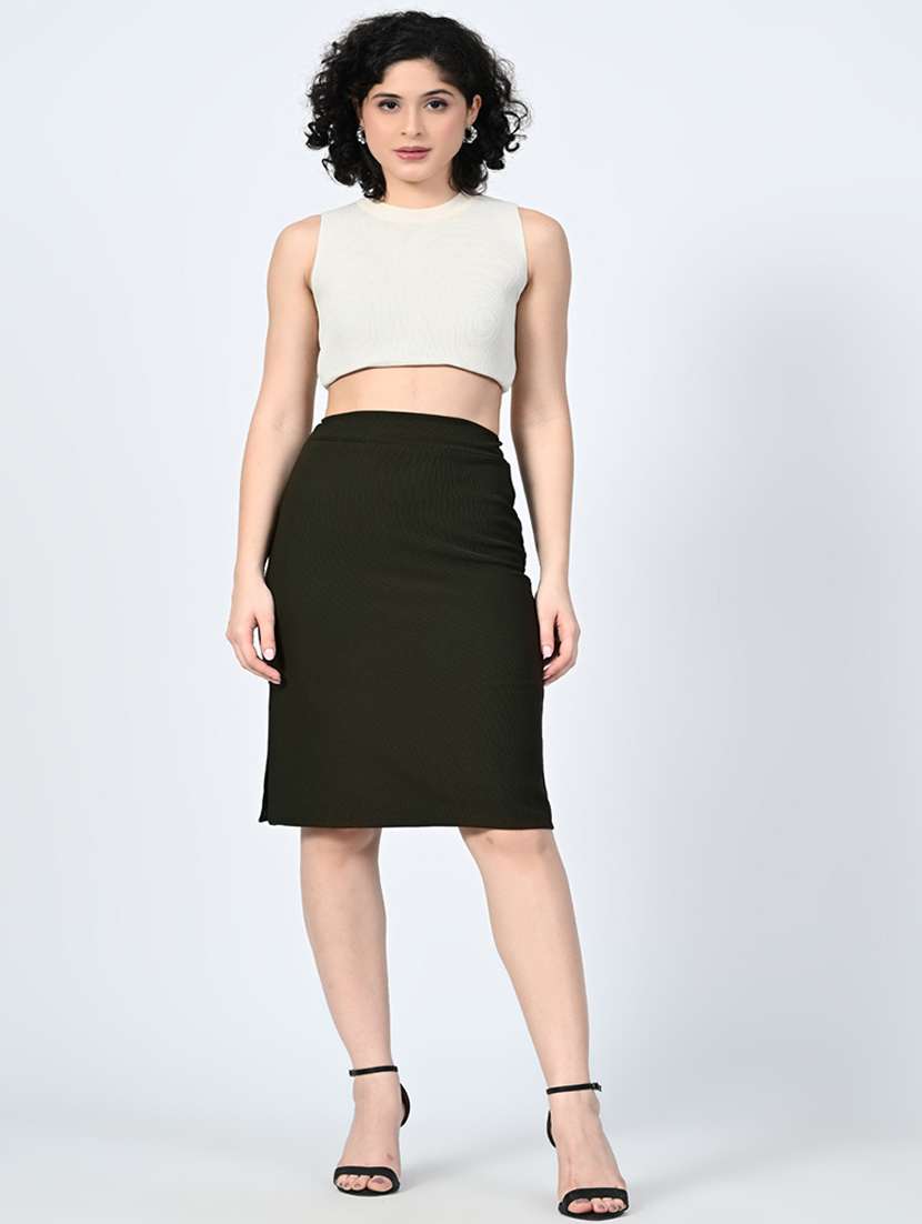 women olive solid pencil skirt - 21663704 - Standard Image - 4