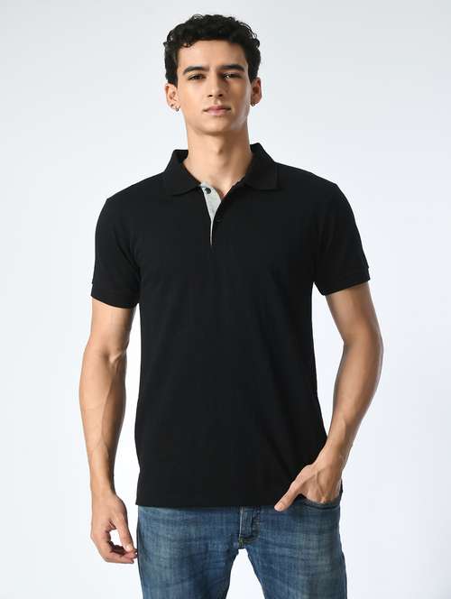 men black polo neck plain t-shirt - 21663710 -  Standard Image - 0
