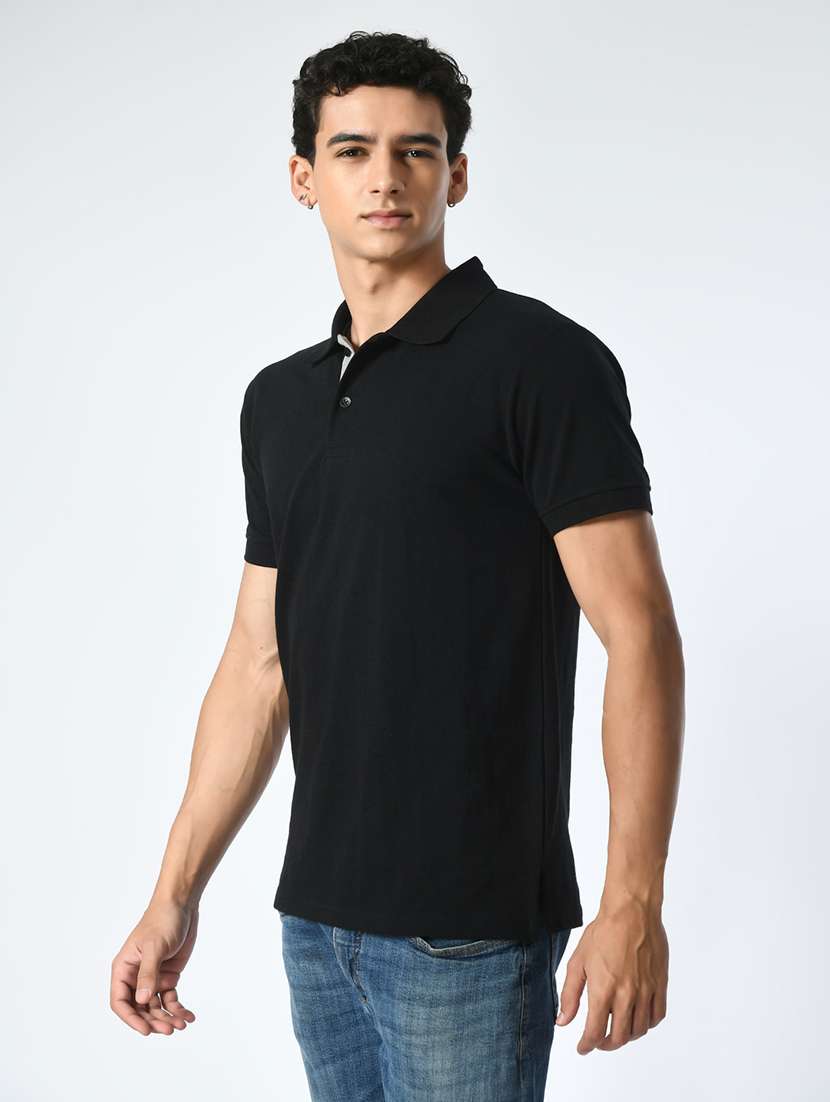 men black polo neck plain t-shirt - 21663710 - Standard Image - 1