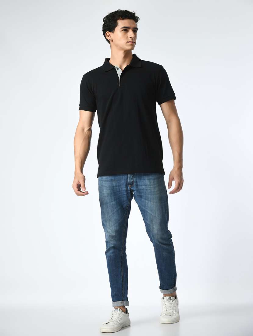 men black polo neck plain t-shirt - 21663710 - Standard Image - 4