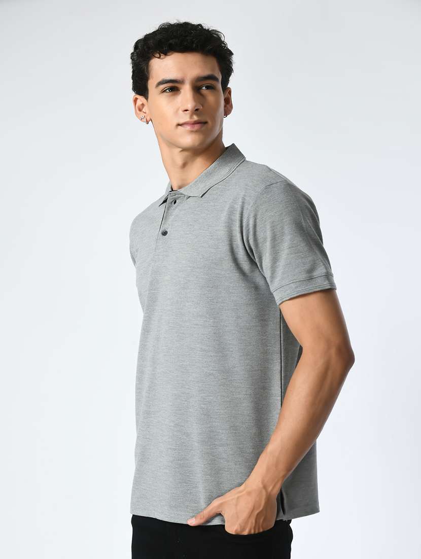 men grey polo neck plain t-shirt - 21663711 - Standard Image - 1