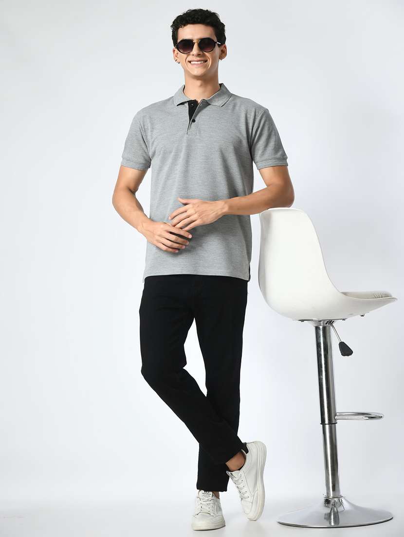 men grey polo neck plain t-shirt - 21663711 - Standard Image - 4